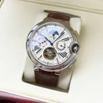 Cartier 316L Steel Genuine Leather Bracelet 44*12MM Business Black Watch